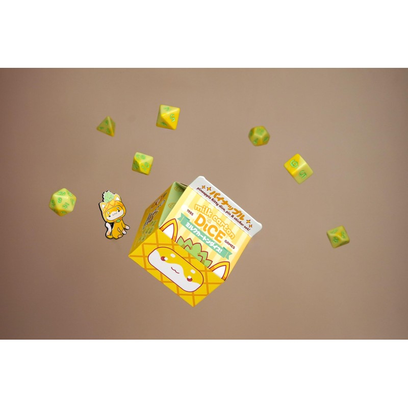 1985 Games Pineapple Kawaii Cat Dice Set – Milk Carton-Inspired