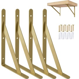 4 Pcs Gold Shelf Brackets Triangle Shelving Brackets Right Angle Wall Mounted Shelf Supporters 12 Inch