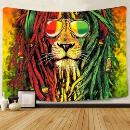 Simsant Rasta Rastafarian Tapestry Lion Head Bob Tapestry Wall Hanging Backdrop for Living Room Bedroom Dorm Psychedelic Decor (80"x60")