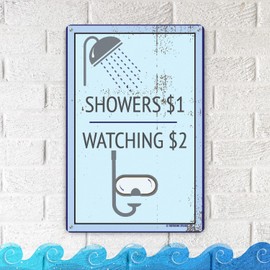 Pool Showers $1 Watching $2 Funny Pool Sign 12" x 8" Tin Outdoor/Indoor Sign Home Decor