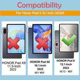 Rotating Case Compatible with Honor Pad 9 12.1 Inch 2023 with Pen Holder, Slim Transparent Rotating Stand Cover for Honor Pad 9, Black