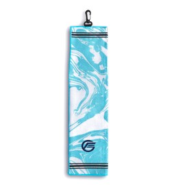 Marble patterned Golf Towel with Carabiner Clip, 50 x 30 cm, Blue and White (Blue, Trifold)