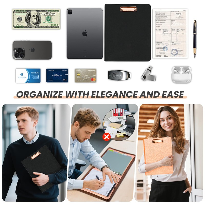 KLLVE Clipboard with Storage for Men Women, Leather Padfolio Portfolio
