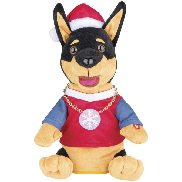 Gemmy Animated Hip-Hop Signing Doberman Doperman Dog in Santa Suit