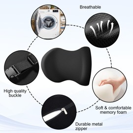 Xonhzam Car Headrest Pillow for Neck Support, Ultra Comfortable Neck Pillow for Driving, 2 Pack Car Neck Pillows with Adjustable Strap & Breathable Removable Cover, Fit Most Cars(Black)