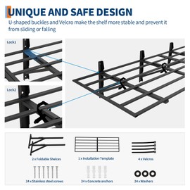 2 Pack 2x6 ft Garage Storage Shelving Wall Mounted, 1600 LBS Heavy Duty Storage Shelves, Folding Wall Shelve Garage Storage Rack Organization, Black Metal Storage Racks Units for Warehouse, Laundry