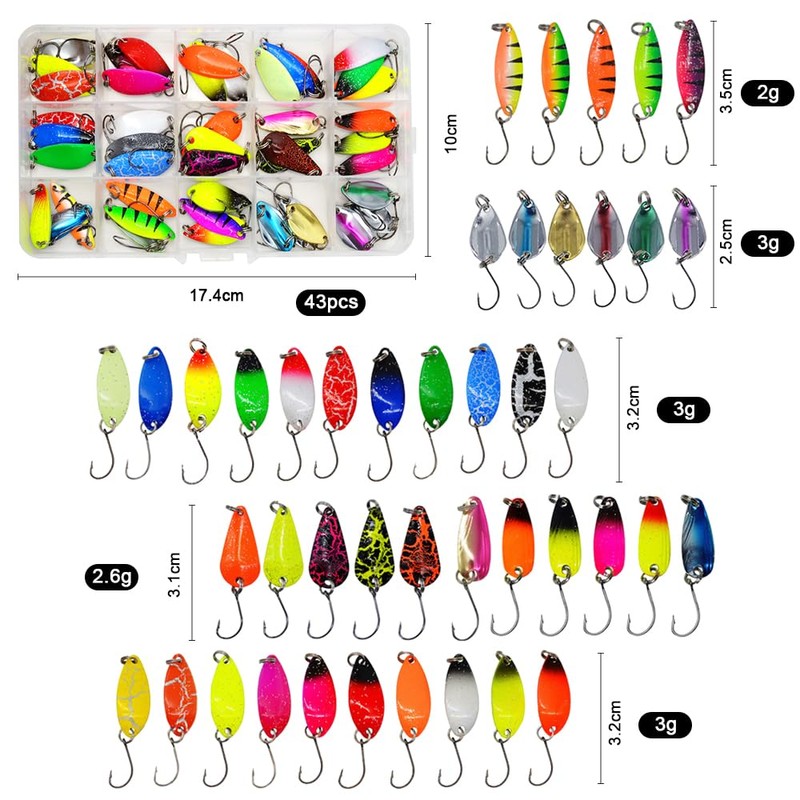 mizikuu 43 Stück Fishing Forellen Spoon, 2.0-3.5g Trout Fishing Spoon