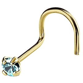 Jewelry Avalanche 22G Solid 14Kt Gold Nose Screw Stud with Prong Set real Blue Topaz Gemstone, 14kt Yellow Gold or 14kt White Gold - November Birthstone Nose Ring-NSYG_TP-2MM