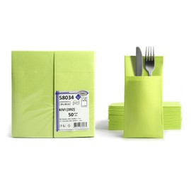 50 Airlaid Cutlery Napkins Ready-Folded Napkins with Slot 40 x 40 cm Fabric-Like 1/8 Fold Premium Quality Cutlery Bag High Quality Fabric Look Kiwi Green Lime