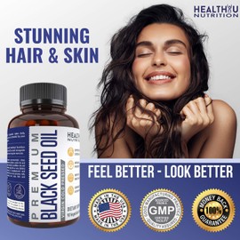 Premium Black Cumin Seed Oil Capsules - Virgin Cold Pressed Nigella Sativa Black Seed Oil Pills - Immune Support Supplement - Omega 3 6 9 Vitamin E Blackseed for Nails Hair Skin 1000 mg p/Serving