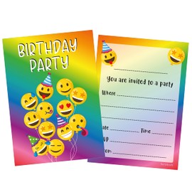 (Pack of 40) Yellow E moji Face Childrens Birthday Party Invitations - Double Sided (NO ENVELOPES)