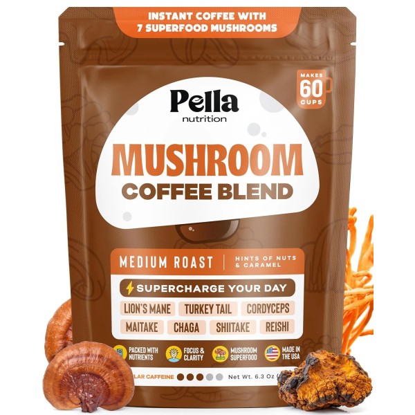 Unbranded Pella Nutrition Organic Mushroom Instant Coffee 60 Servings with