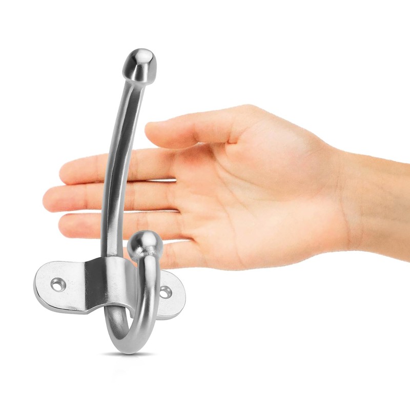 com-four® 2 x Wall Coat Hooks, Double Metal Wall Hooks