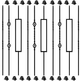 Zwinz 10 Pack Wrought Iron Balusters, 44" Metal Stair Spindles with 20 Swivel Shoes, Decorative Iron Balusters for Staircase Interior, Black