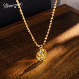 Montana West x Wrangler Gold Disc Pendant Necklace for Women, 18k Gold Plated Embossed Coin Classy Twisted Rope Lightweight Chain Dainty Jewelry WNS-1069GD