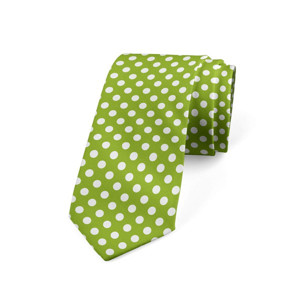 Ambesonne Necktie, Polka Dots in Retro Style, 3.7", Lime Green