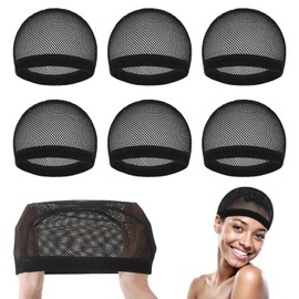 Sibba 6PCS Wig Cap Stretchable Crochet Wig Cap Closed End Hair Mesh Net Liner Weaving Caps Rayon Knit Snood Hat Thick Short Hairnet Shower Caps Black Weaving Cover for Women Men Cosplay