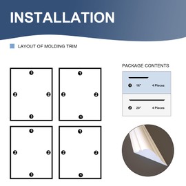 NeatiEase 4 Set Peel and Stick Wall Molding Trim Kit, 16" x20" Premade Wainscoting Panels, Self Adhesive Moulding Panel for Interior Walls Picture Frame