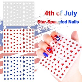 Allstarry - Pegatinas de uñas de estrellas rojas, blancas y azules, 6 hojas de pegatinas de uñas del 4 de julio, calcomanías de uñas patrióticas autoadhesivas, calcomanías de uñas de estrellas