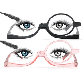 SODQW 2 Packs Makeup Reading Glasses for Women Round One Eye Rotating Magnifying Cosmetic Readers Make Up Eyeglasses