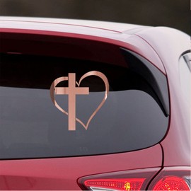 NBFU Christian Cross Heart Jesus God Heart Love 1 (Rose Gold) (Set Of 2) Premium Waterproof Vinyl Decal Stickers For Laptop Phone Accessory Helmet Car Window Bumper Mug Tuber Cup Door Wall Decoration
