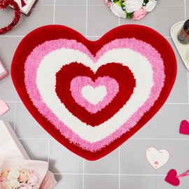 Weysat Valentine's Day Heart Shaped Rug Non Slip Bathroom Rug White Red Pink Bath Mat Shower Mat Decorative Love Floor Mat Washable Doormat Welcome Carpet for Bathroom Kitchen Living Room Home Decor