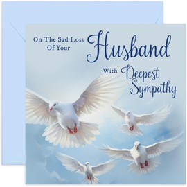 On The Sad Loss of Your Husband Sympathy Card - Blue White Doves Condolences Card - Sorry Mourning Bereavement Cards for Adults - Thinking of You Cards | Blank Inside