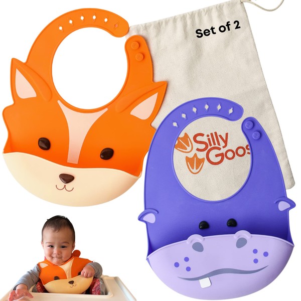 Silly Goose Set of 2 Silicone Baby Bibs, for Babies