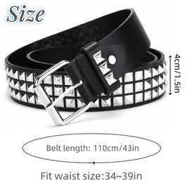 Yiqicomle Rivet Belt Punk Belt Rock Rivet Belts Leather Belt with Bright Pyramid Rivets Black Studded Gothic Belt for Women Men