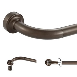 Dark Bronze Disc Curtain Rods, 48-84 Inches Window Curtain Rod,Adjustable Room Darkening Drapery Rod with Aluminum Finials and Brackets,Wrap Around Design