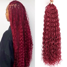 Wassai 24 Pulgadas 7 Pack Goddess Box Trenzas Borgoña Bohemio Crochet Boho Box Trenzas Con Extremos Rizados Trenzas De Crochet Pre-Bucle Cabello Para Mujer Trenzado Sintético Cabello 39
