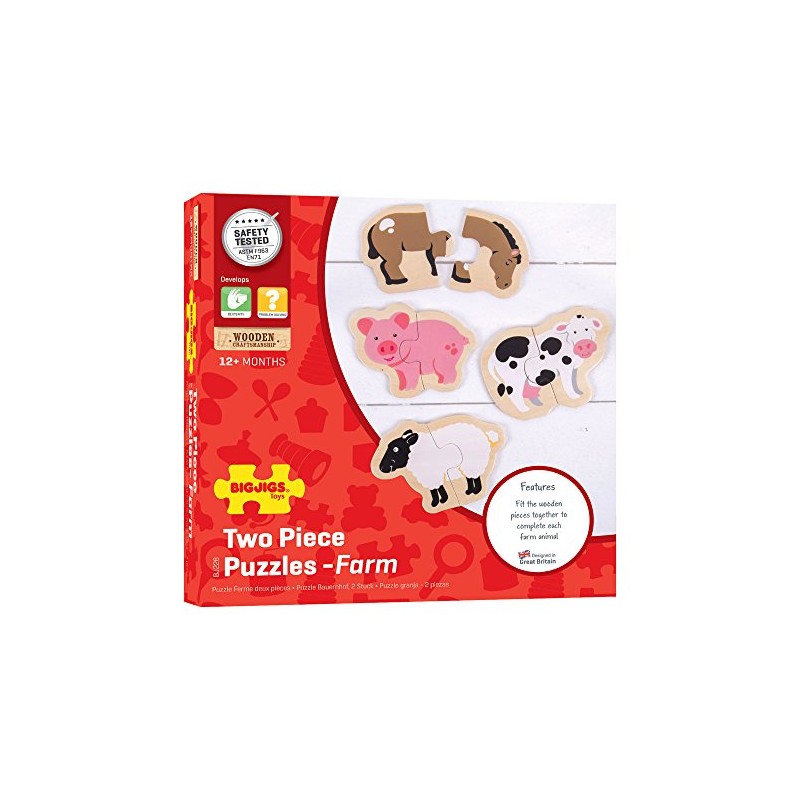 Bigjigs Toys Wooden Two Piece Puzzles - Farm Animals