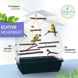 Vogelgaleria® 10er Natur Sitzstangen Set für Vögel inkl. GRATIS Schaukel und 3 Y Stangen für Wellensittich, Nymphensittich & Co