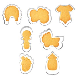7 Stück Baby Shower Plätzchenausstecher, Edelstahl Keksausstecher Bodies Lätzchen Flasche & Babyfüße zum Backen Geburtstagsfeier Dekorationen