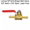 Lancer MTLB-6 Brass Ball Valve 3/8” Barb x 3/8” Barb. Lead Free