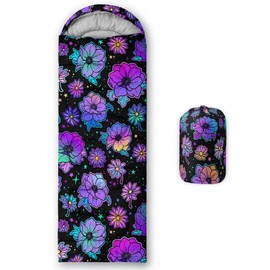 Axolotl Beautiful Iridescent Flowers Sleeping Bag for Adults Kids Girls Boys Teens–Lightweight Black Neon Flower Sleeping Bags,Waterproof Portable Sleeping Bag for Camping Backpacking Outdoor Indoor