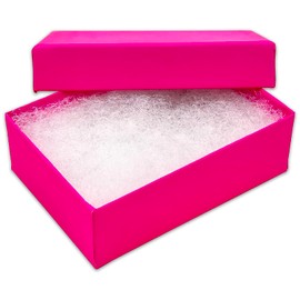 TheDisplayGuys - 25-pack #32 Cotton Filled Neon Kraft Paper Jewelry Box Gift Case - Fuchsia (3 1/4" x 2 1/4" x 1")