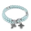 Wrap Around Rosary Bracelet Blue Pearl Beads Four Way Cross