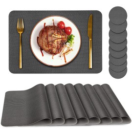 Bacgnyer Placemats Set of 8, Placemat with Coasters Heat Stain Scratch Resistant Non-Slip Waterproof Oil-Proof Washable Wipeable Outdoor Indoor for Dining Patio Table Kitchen Decor and Kids (Grey 8)