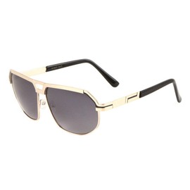 Gazelle Kingpin Flat Top Luxury Aviator Sunglasses (Rose Gold & Black Frame, Black Gradient)
