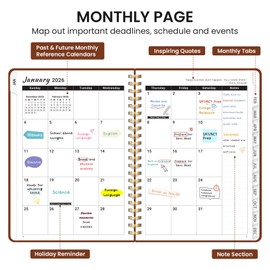 2026 Planner, Weekly and Monthly Planner, January 2026 - December 2026, Hardcover 2026 Calendar Planner Book with Tabs For Women & Men, Inner Pocket, Spiral Bound, Perfect for Office Home School Supplies - A5 (6.3" x 8.5"), Rust Brown