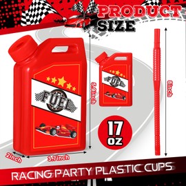 Mifoci 17 oz Race Car Cups Large Size Fuel Can Cups Set,12 Pcs Fuel Can Drinking Bottle with Straw Racing Car Theme Birthday Party Favor for Kids Birthday Baby Shower Party Supplies