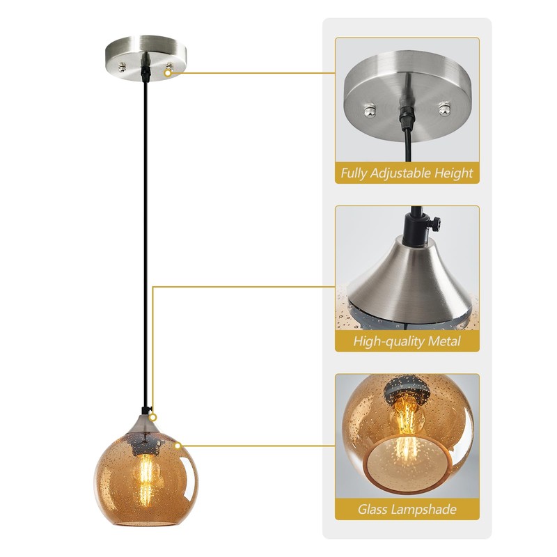 LBSQJ Amber Glass Pendant Lights Kitchen Island Globe Pendant Light