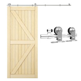 CCJH 5FT/60'' Stainless Steel Sliding Track Barn Door Hardware Kit for Single Door Heavy Duty