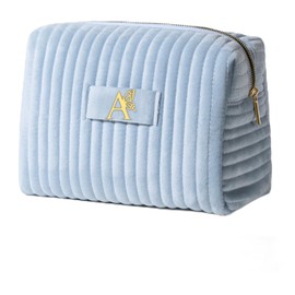 Elehui Customized Teacher Appreciation Gifts for Women Nurse Graduation Gift Doctor Female Nursing Travel Makeup Bag Quilted Make Up Cosmetic Pouch Organizer Dusty Blue Monogram Initial Letter A