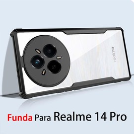 TPDRUY Funda para Realme 14 Pro 5G Case Transparente Uso Rudo Acrílico PC, Borde Flexible TPU Cover, Protectora de Cámara Lente Shockproof Rigido Carcasa Bumper DF