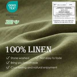 Simple&Opulence 100% Linen Duvet Cover Set 3pcs Basic Style Natural French Washed Flax Solid Color Soft Breathable Farmhouse Bedding with Button Closure - Olive Green, Full