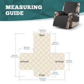 Ruaozz 100% Waterproof Recliner Chair Covers, Non-Slip Reclining Covers for Recliner Chair Washable Chair Cover, Recliner Covers with Pockets for Kids, Dogs, Pets (Charcoal Grey, 23'')