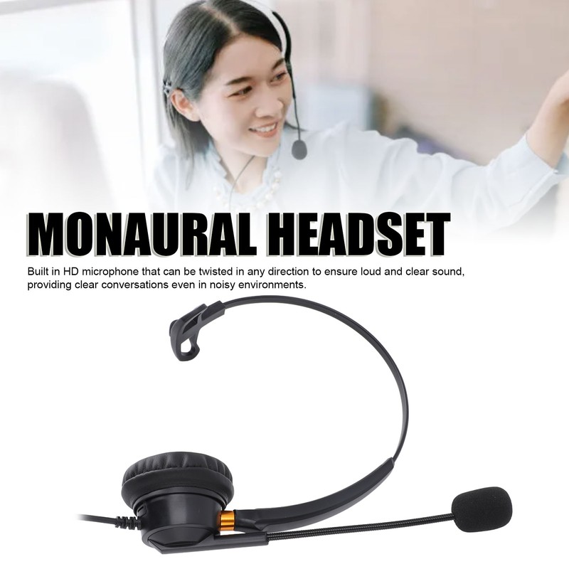 Telephone Headset with Noise Cancelling Microphone Black USB Corded Single