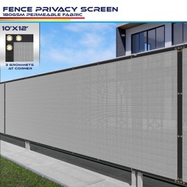 Windscreen4less Fence Privacy Screen 10' x 12' Heavy Duty Windscreen Fencing Mesh Fabric Cover for Patio Garden Backyard Lawn Carport Pool Fence, Light Gray